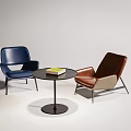Modern Blue And Brown Accent Chairs With Round Side Table And Book 3d model