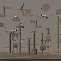 Modern Wooden Cat Trees With Multiple Platforms Holes And Ladders Structure 3d model
