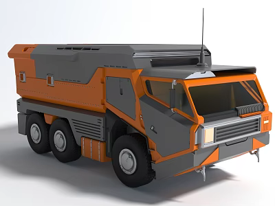Futuristic Orange And Gray Electric Toy Truck With Six Wheels And Antenna 3d model