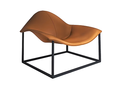 Modern Brown Leather Single Seater Sofa With Curved Design And Black Metal Frame 3d model