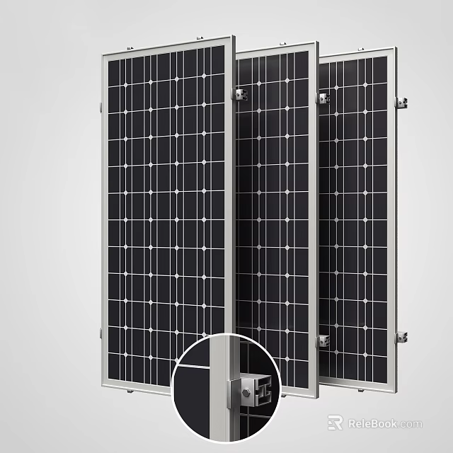 Solar Panels With Black Photovoltaic Cells And Silver Frame For Renewable Energy 3d model 