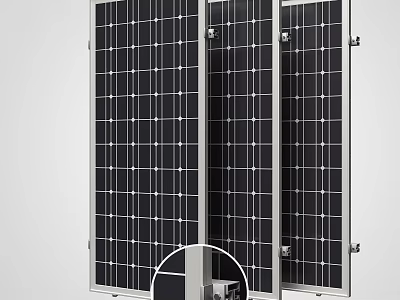 Solar Panels With Black Photovoltaic Cells And Silver Frame For Renewable Energy 3d model