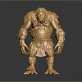 Golden Mythical Warrior Sculpture With Ornate Armor And Clawed Feet