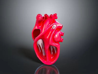Red Anatomical Heart Model With Detailed Internal Structures On Dark Background 3d model