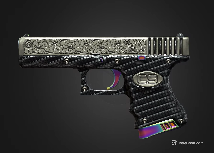 Engraved Metal Handgun With Carbon Fiber Grip And GS Logo Design 3d model 