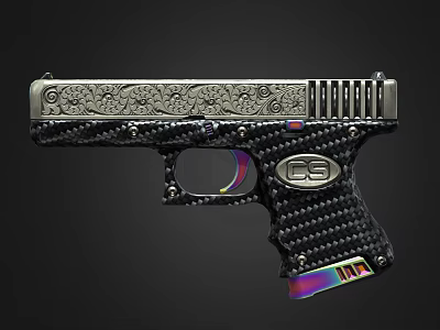 Engraved Metal Handgun With Carbon Fiber Grip And GS Logo Design 3d model