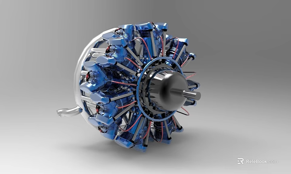 Blue Turbine Engine With Complex Internal Mechanical Structure And Precision Metal Blades Design 3d model 