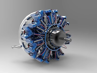 Blue Turbine Engine With Complex Internal Mechanical Structure And Precision Metal Blades Design 3d model