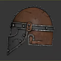 Medieval Warrior Helmet With Metal Leather Riveted Design And Scratched Surface