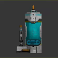 Futuristic Hi Tech Machine With Transparent Blue Core Digital Display And Orange Top Nozzle