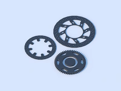 Black Household Gear Items With Different Sizes And Toothed Design 3d model