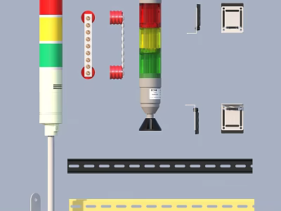 Various Industrial Mechanical Components With Traffic Lights Rollers Control Panels And Strips 3d model