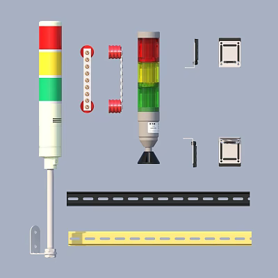 Various Industrial Mechanical Components With Traffic Lights Rollers Control Panels And Strips 3d model