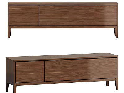 Modern Walnut Wooden TV Stand With Storage Cabinets And Slim Legs 3d model