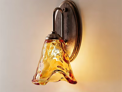 Vintage Style Wall Lamp With Amber Textured Shade And Metal Base 3d model
