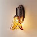 Vintage Style Wall Lamp With Amber Textured Shade And Metal Base