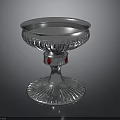 Silver Decorative Metal Tray with Intricate Base Design and Red Accents