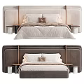 Modern Comfortable Double Bed Interior With Upholstered Headboard Plush Pillows And Cozy Bedding