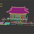 Traditional Korean Architecture With Red Pillars Black Roof Curved Eaves And Wooden Components
