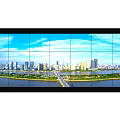 Multi Screen Computer Monitor Displaying High Definition Urban City Skyline View