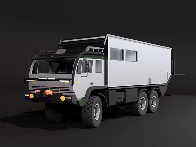 White Off Road Camper Truck With Six Wheel Drive Roof Rack And Rugged Exterior 3d model