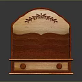 Wooden Multi Tiered Storage Rack With Carved Top Wavy Shelves And Drawer