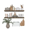 White Kitchenware on Wooden Shelves Featuring Plates Mugs Teapot Glass Cups and SMEG Appliance