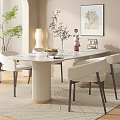 Elegant Modern Dining Table Set With Marble Top Four White Chairs And Decorative Accents