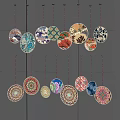 Hanging Decorative Plates Wall Decor With Various Patterns And Colors On Grey Wall 3d model