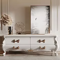 Elegant Console Table With Gold Handles And Pampas Grass Decor On White Wall Interior 3d model
