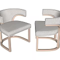 Pair of Modern Accent Chairs Light Gray Upholstered With Brass Metal Frame And Curved Arms