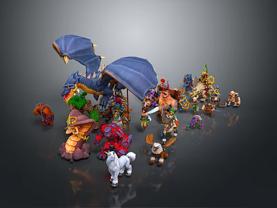 Fantasy Game Character Figurine Collection With Dragon Knight And Animal Models 3d model