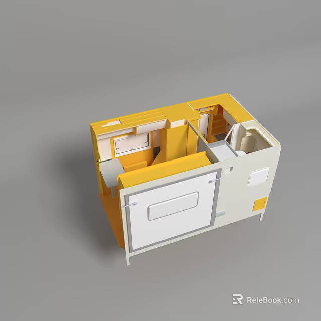 Compact Modular Kitchen 3D Model With Yellow White Cabinets And Countertop 3d model 