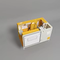 Compact Modular Kitchen 3D Model With Yellow White Cabinets And Countertop