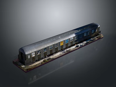 Model Train With Silver Carriage Multiple Windows On Gray Base 3d model
