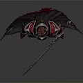 Mythical Spiked Sword With Ornate Details Held By Red Armored Horned Warrior