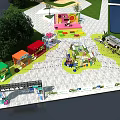 Colorful Children's Playground With Various Play Structures Trees And Green Grass