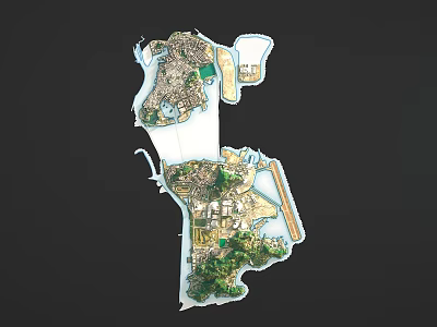 Birds Eye View Planning of Urban Area with Water Bodies Green Spaces and Residential Zones 3d model