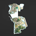 Birds Eye View Planning of Urban Area with Water Bodies Green Spaces and Residential Zones
