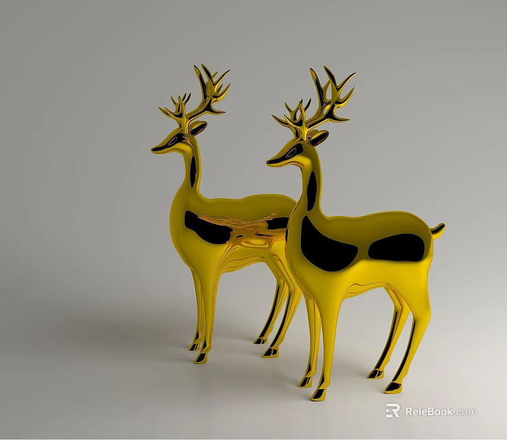 Tech Exhibition Hall Display With Golden Deer Sculptures In Modern Design 3d model 