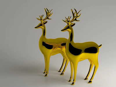 Tech Exhibition Hall Display With Golden Deer Sculptures In Modern Design 3d model