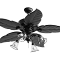 Modern Black Ceiling Fan With Leaf Shaped Blades And Decorative Lights For Living Room