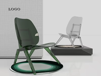 Modern Green Transparent Single Chair With Acrylic Structure And Sleek Display Base 3d model