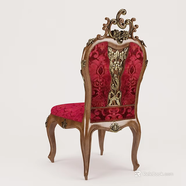 Classical Style Dining Chair With Ornate Carvings Red Velvet Upholstery Wooden Frame And Gold Accents 3d model 
