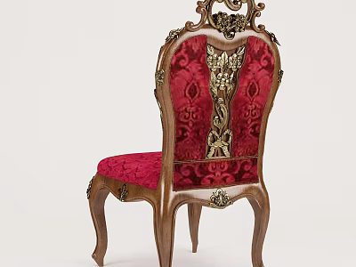 Classical Style Dining Chair With Ornate Carvings Red Velvet Upholstery Wooden Frame And Gold Accents 3d model