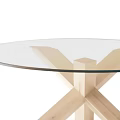 Modern Round Glass Top Coffee Table With Wooden Cross Legs Design