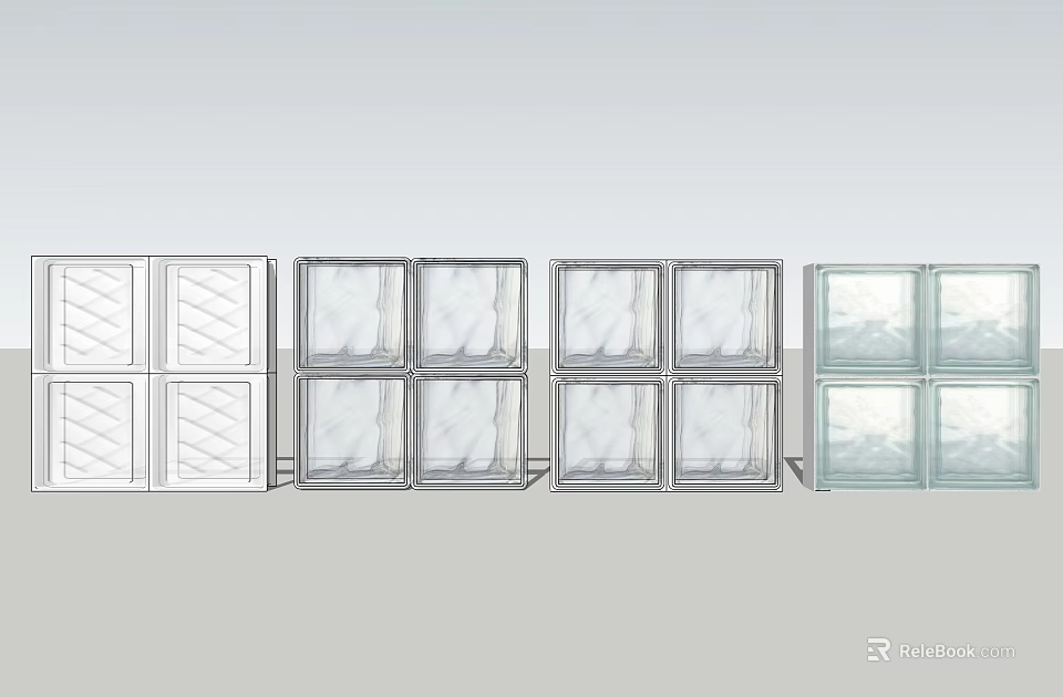 Modern Glass Block Wall With Various Patterns And Transparent Design Features 3d model