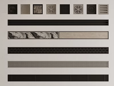 Bathroom Accessories Various Drain Types With Metal Grates And Decorative Patterns 3d model