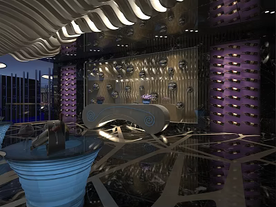 Elegant Modern Bar Interior With Stylish Lighting And Marble Counter Design 3d model
