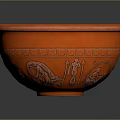 Orange Ceramic Bowl With Intricate Carved Patterns And Smooth Interior Surface 3d model
